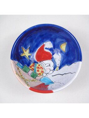 La Musa Santa Claus Ceramic 6 In Bowl Hand Painted Italy Christmas Pottery CHIP